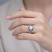 Round Cut Halo Ring with Blue Accent Stones