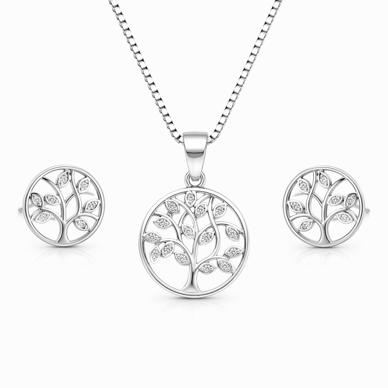 Tree Pendant Set with Chain and Earrings