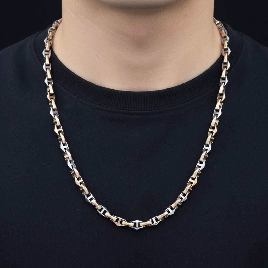 Designer Two-Tone Anchor Silver Link Chain