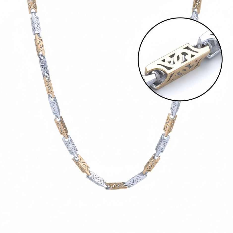 Two-Tone Designer Engraved Antique Style Silver Chain