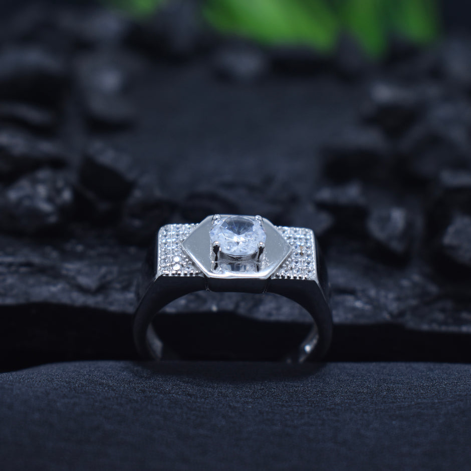 Hexagonal Solitaire Statement Band Ring