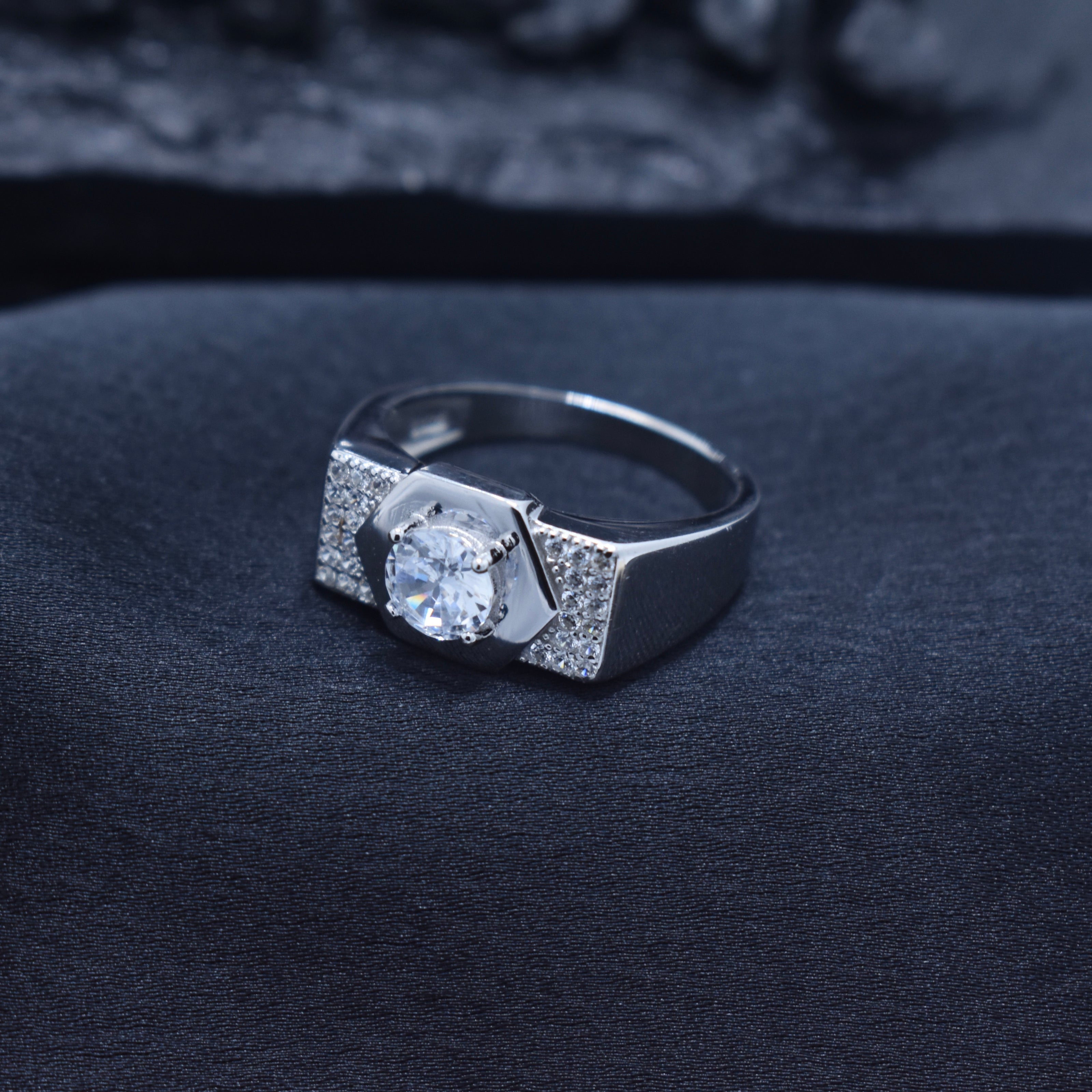 Hexagonal Solitaire Statement Band Ring