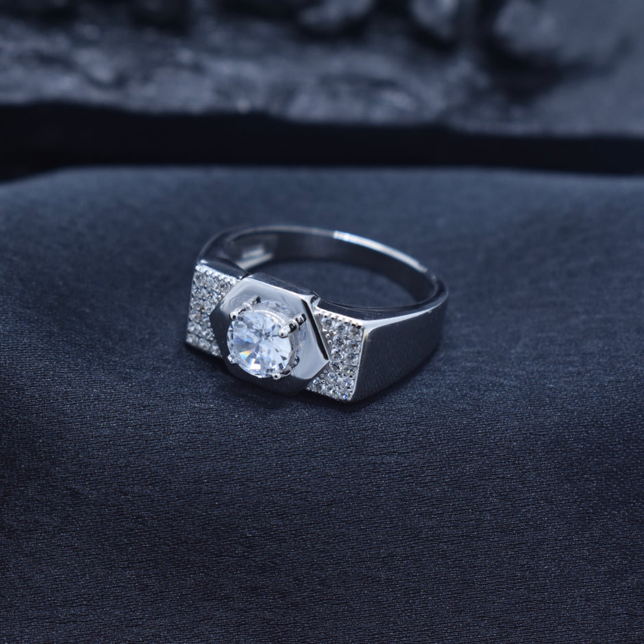 Hexagonal Solitaire Statement Band Ring