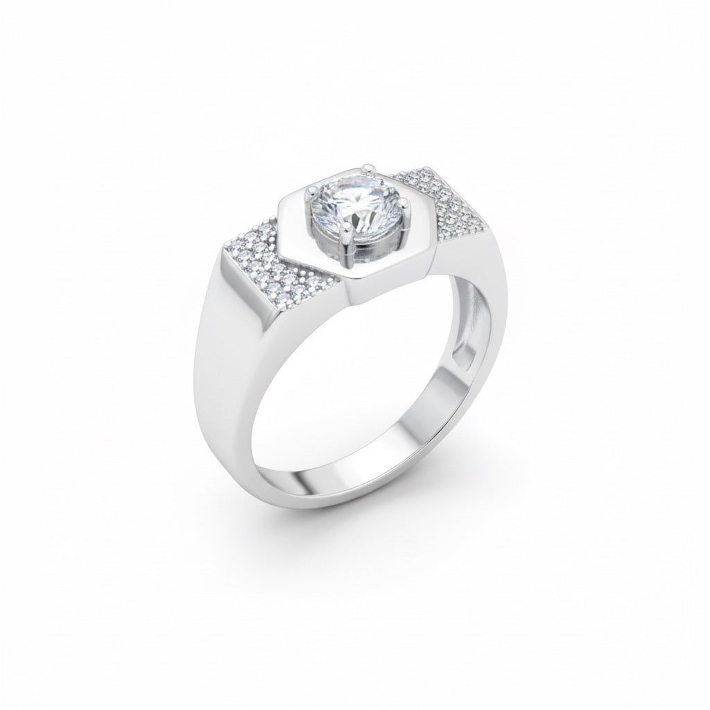 Hexagonal Solitaire Statement Band Ring