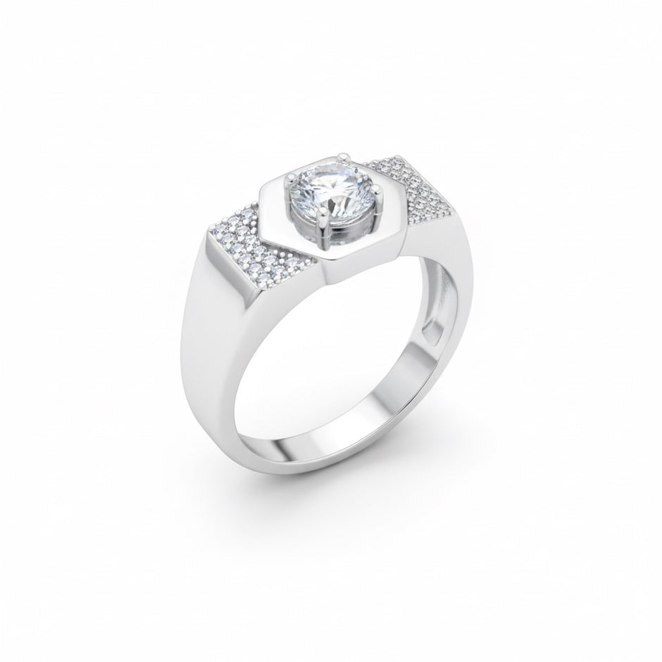 Hexagonal Solitaire Statement Band Ring