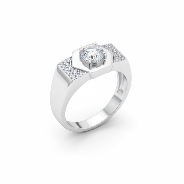 Hexagonal Solitaire Statement Band Ring