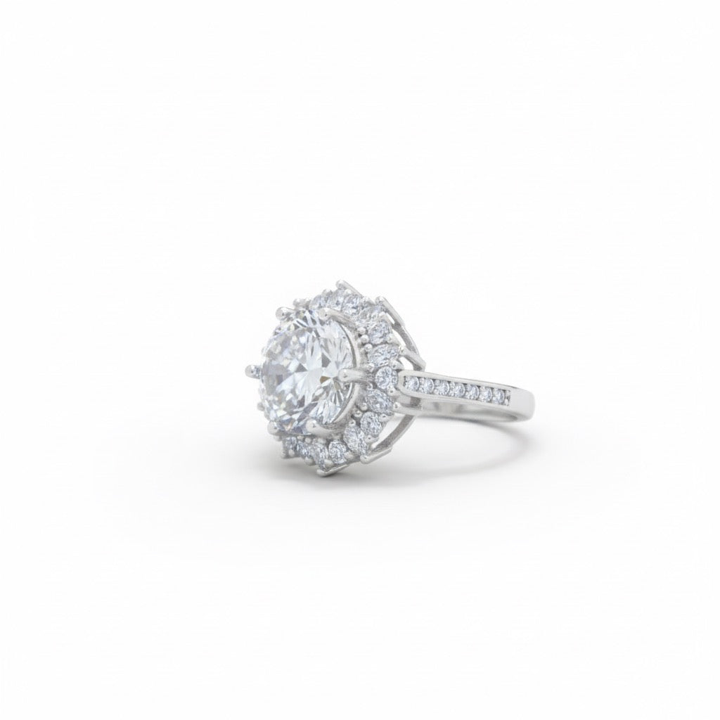 Round Cut Halo Statement Ring with Split Band