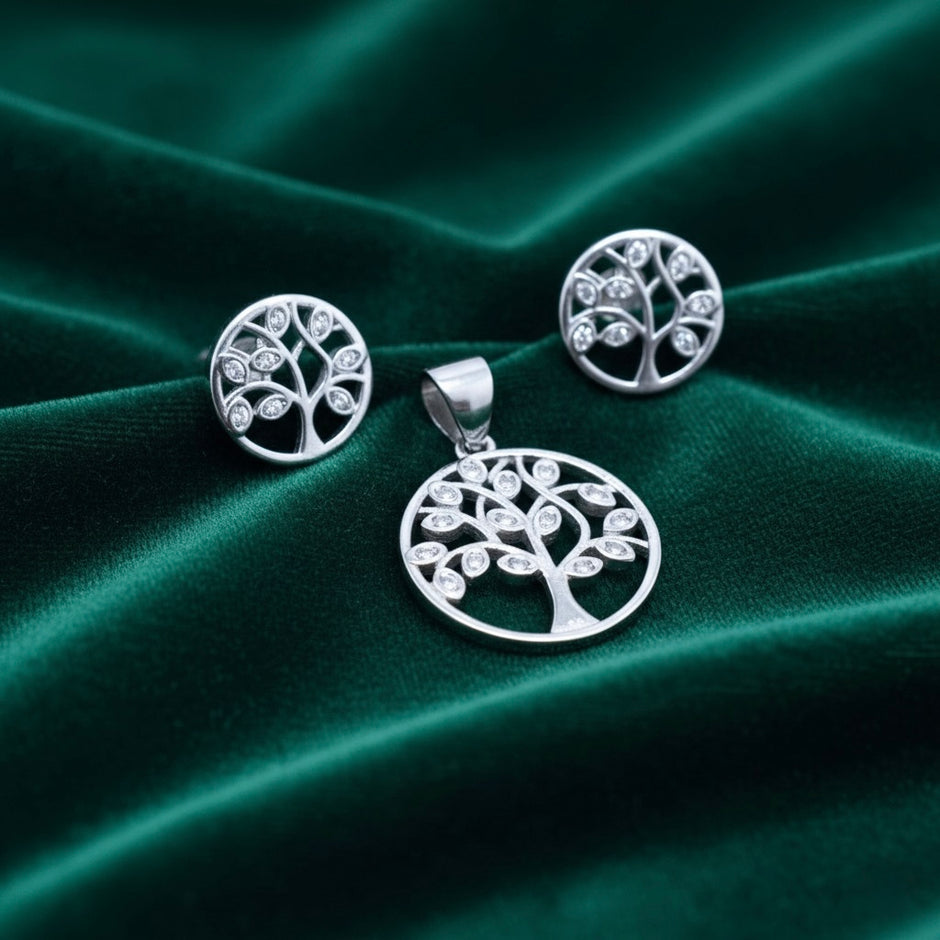 Tree Pendant Set with Chain and Earrings
