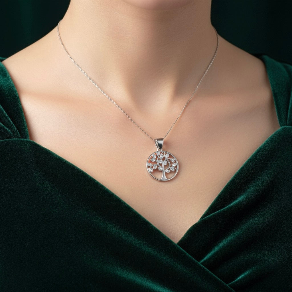 Tree Pendant Set with Chain and Earrings