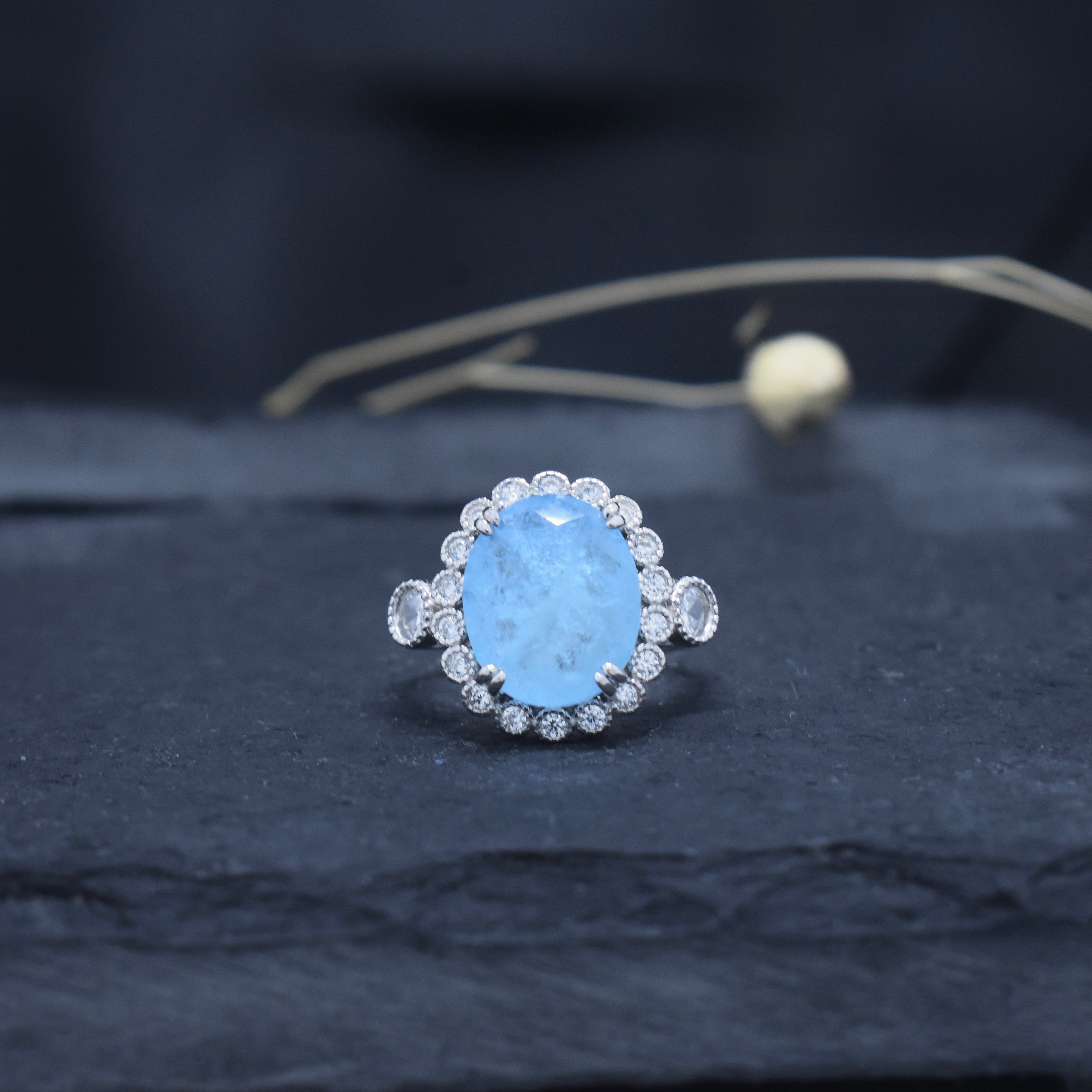 Silver Sky Blue Oval Ring