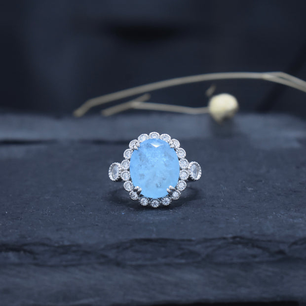 Silver Sky Blue Oval Ring