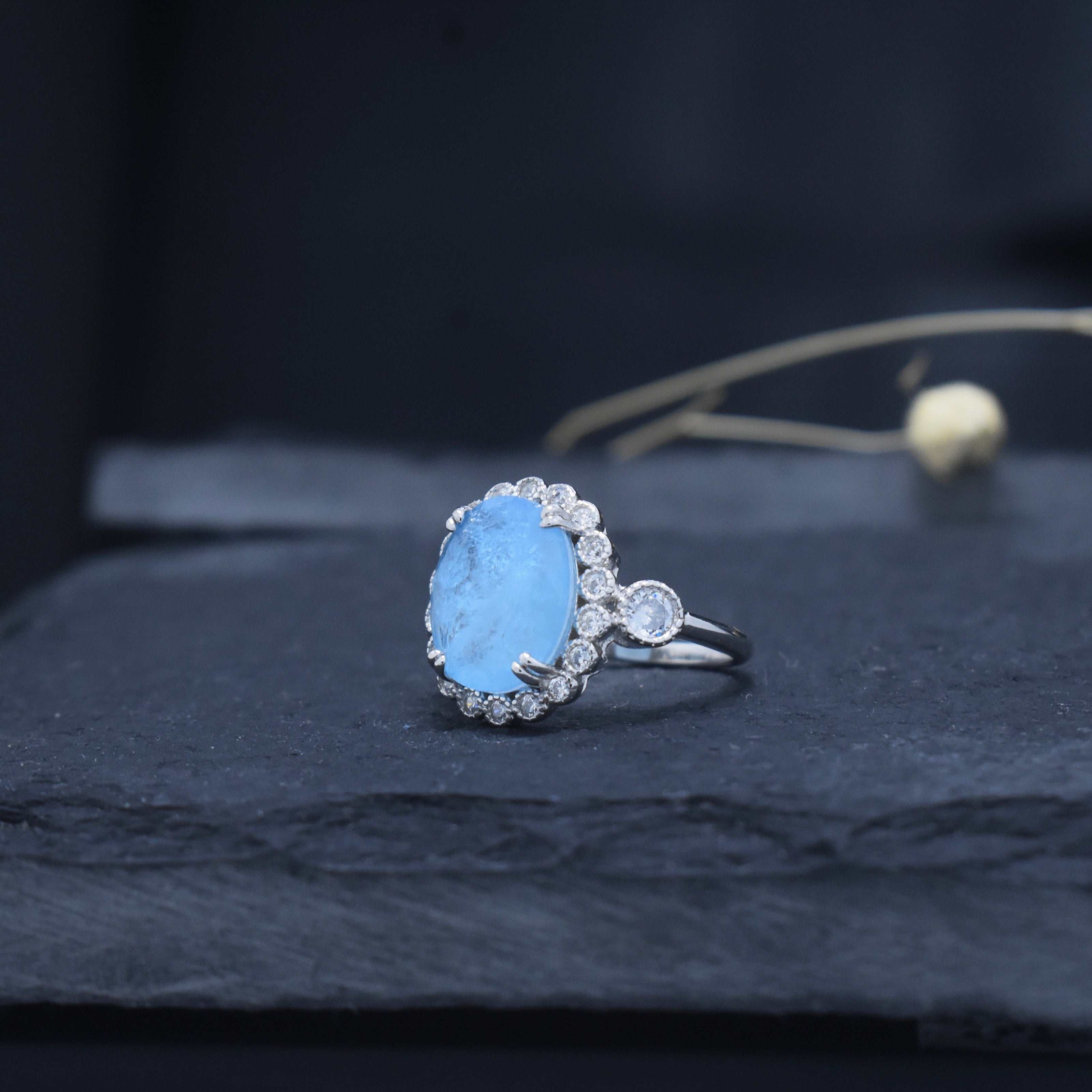 Silver Sky Blue Oval Ring
