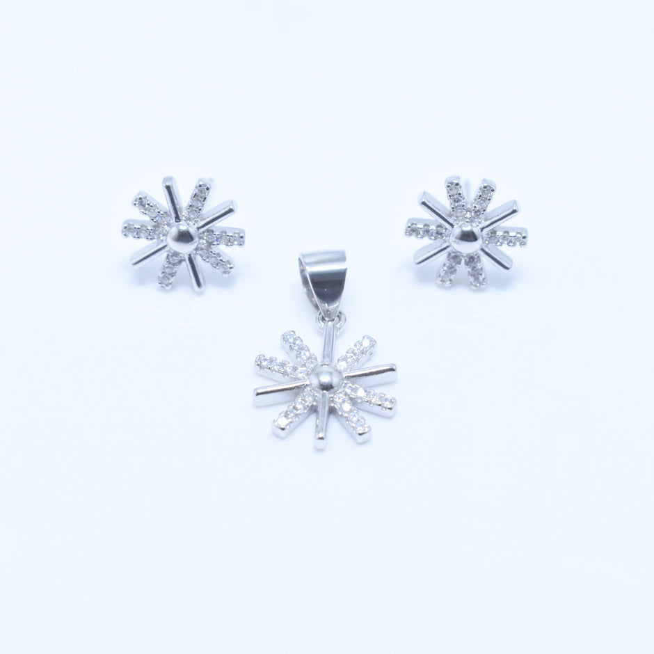 Starburst Flower Silver Pendant Set