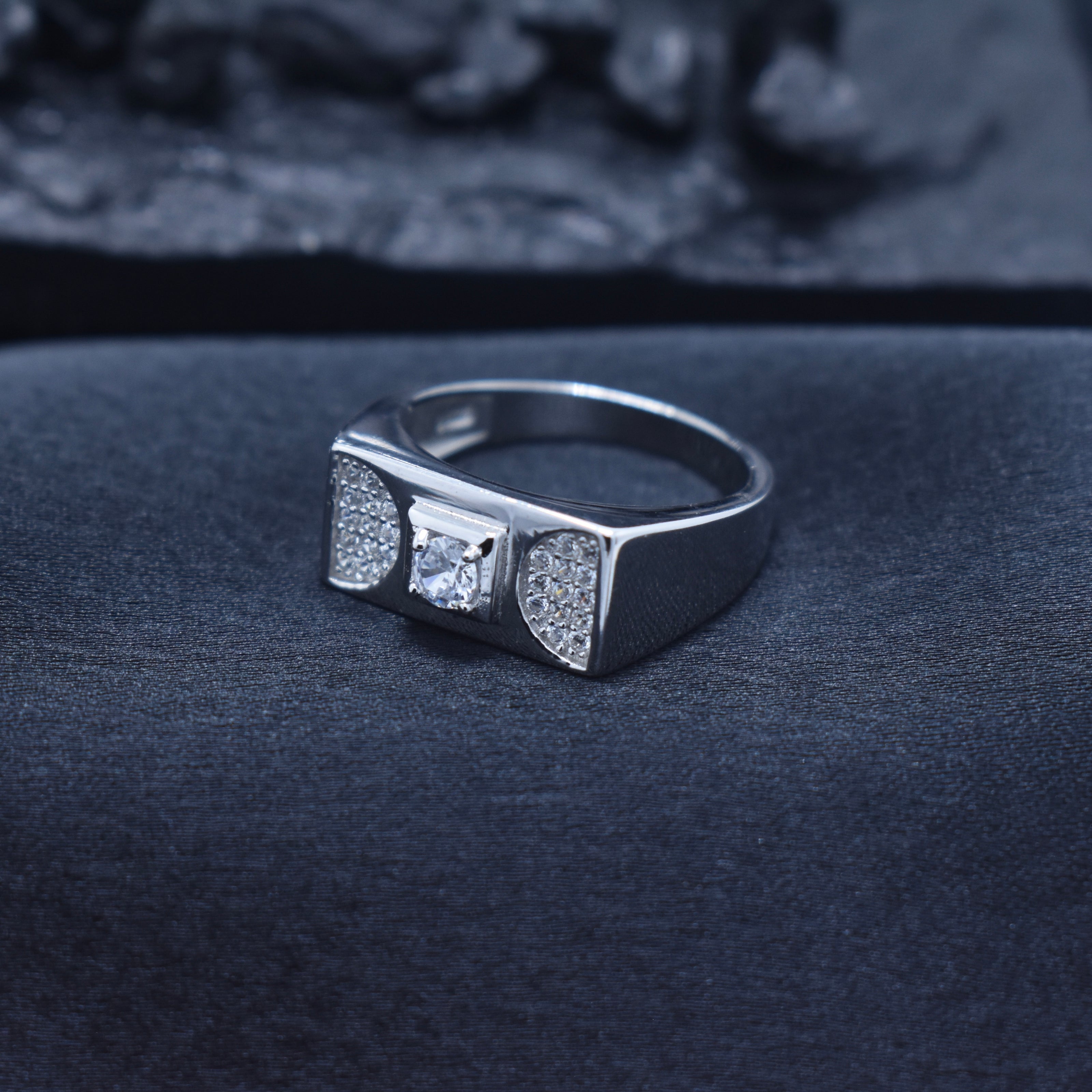 Semicircle Geometric Solitaire Statement Band Ring