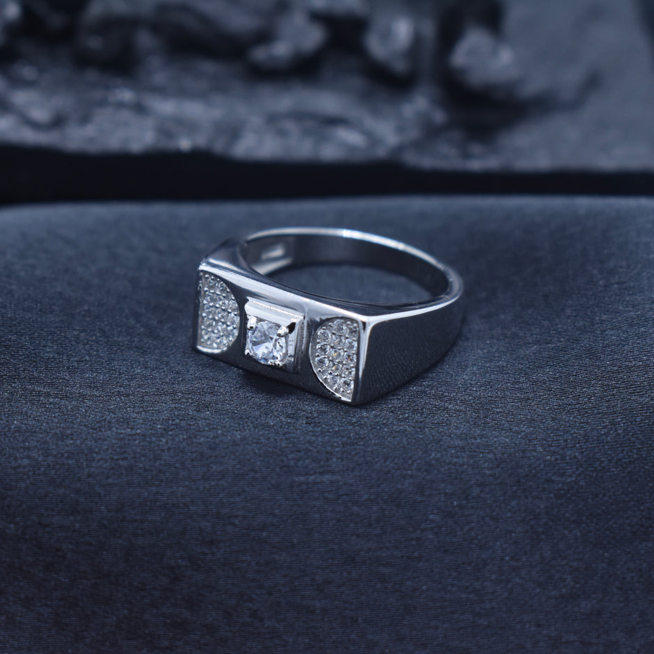 Semicircle Geometric Solitaire Statement Band Ring