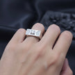 Square Solitaire Wide Band Silver Ring