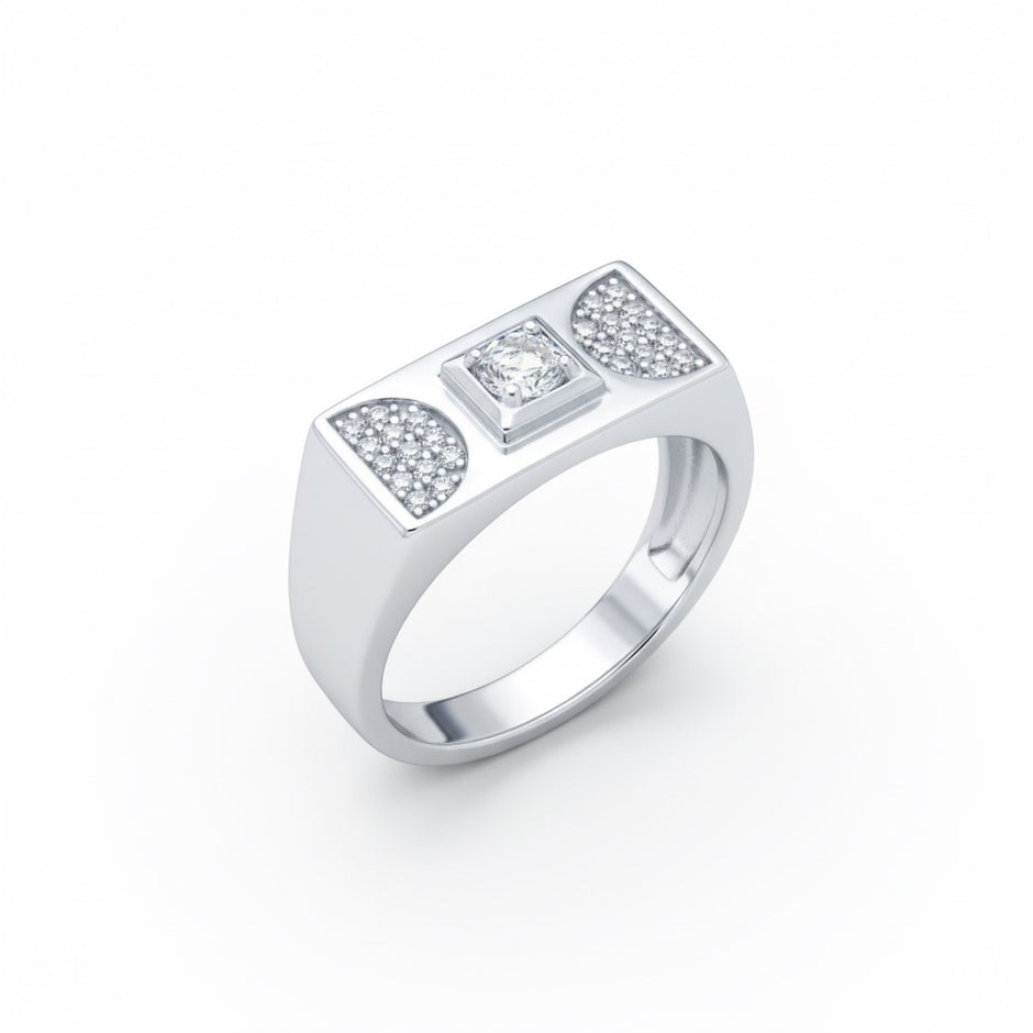 Semicircle Geometric Solitaire Statement Band Ring