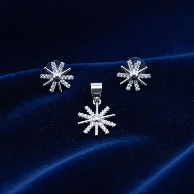 Starburst Flower Silver Pendant Set