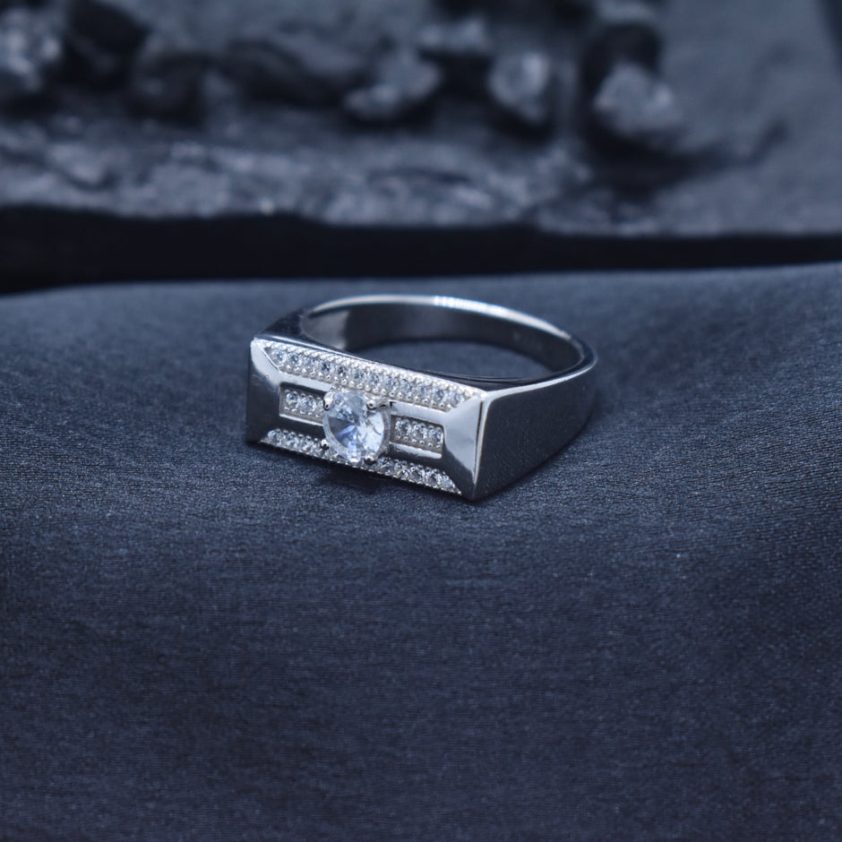 Triple-Line Solitaire Statement Band Ring