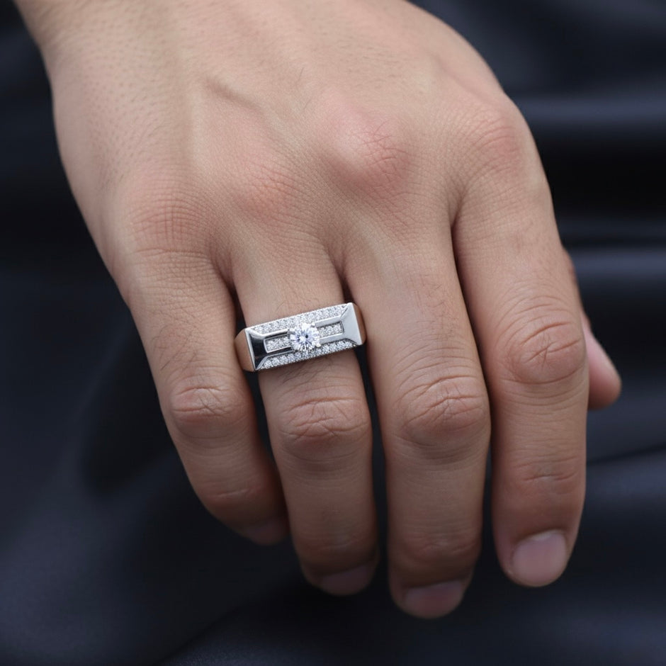 Triple-Line Solitaire Statement Band Ring