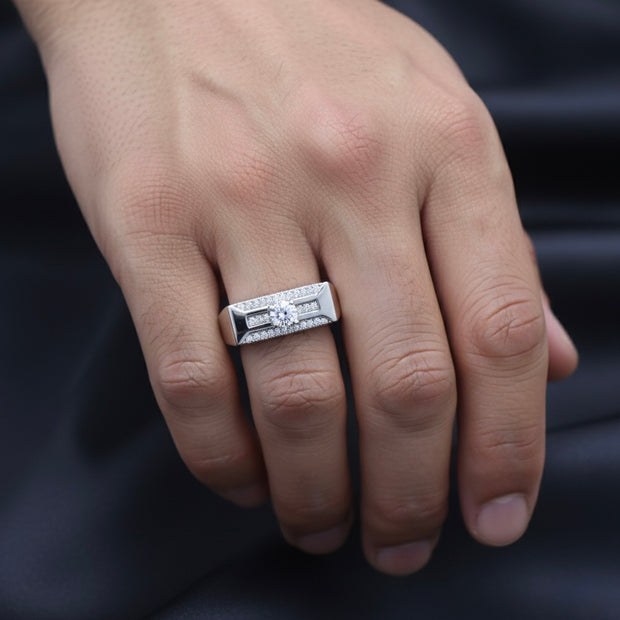 Triple-Line Solitaire Statement Band Ring