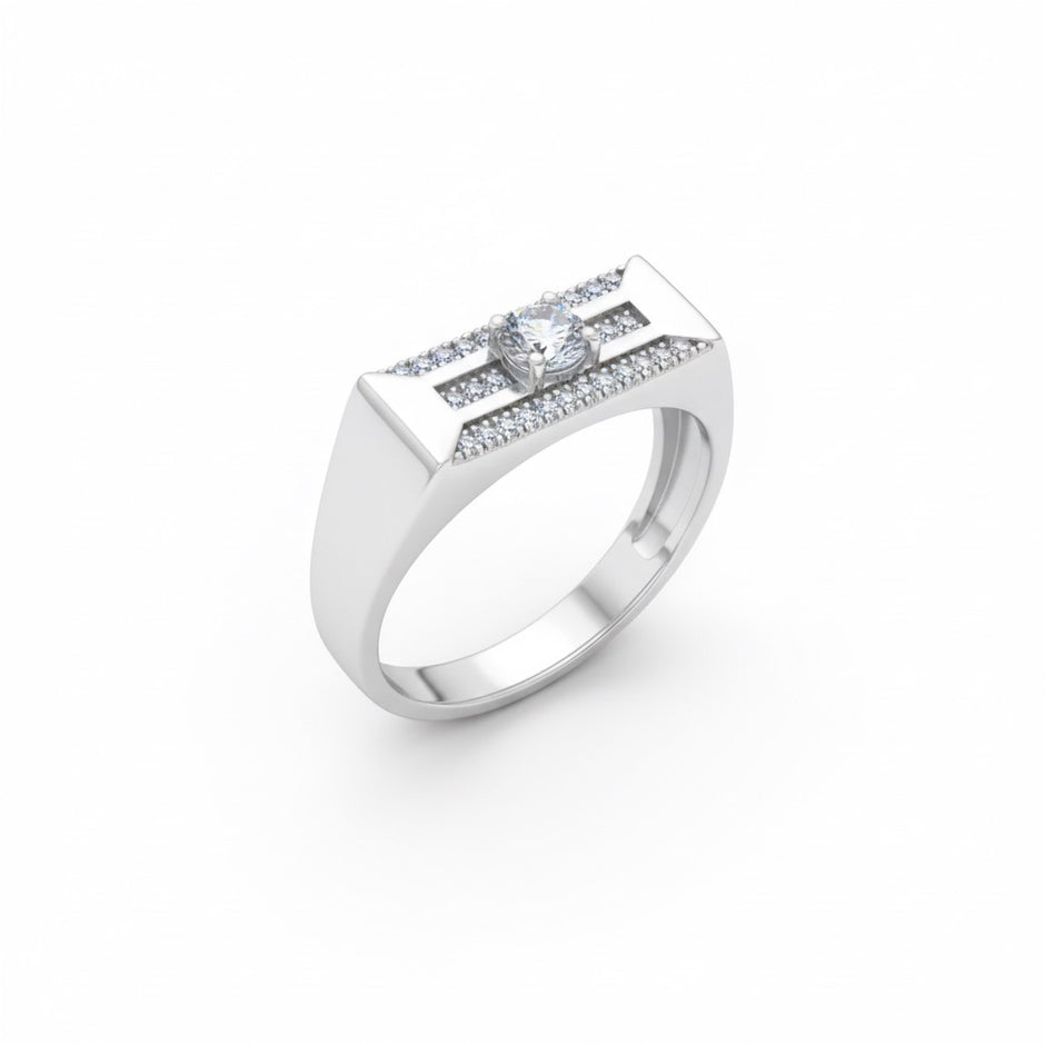 Triple-Line Solitaire Statement Band Ring