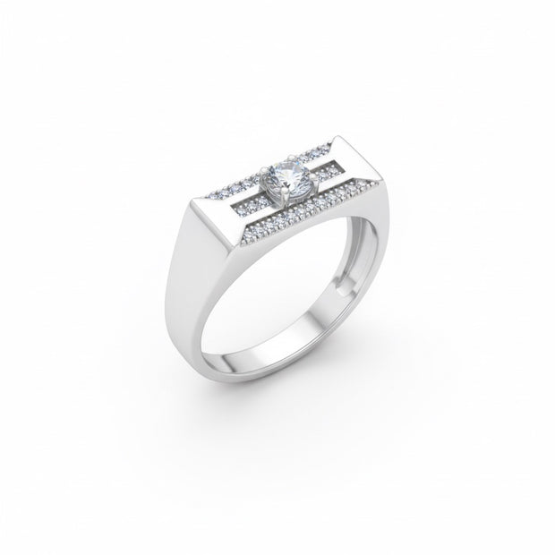 Triple-Line Solitaire Statement Band Ring