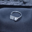 Asymmetrical Pave Solitaire Silver Ring