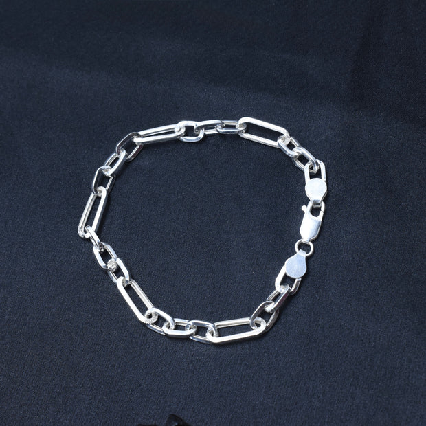 Textured Rectangle Link Silver Bracelet