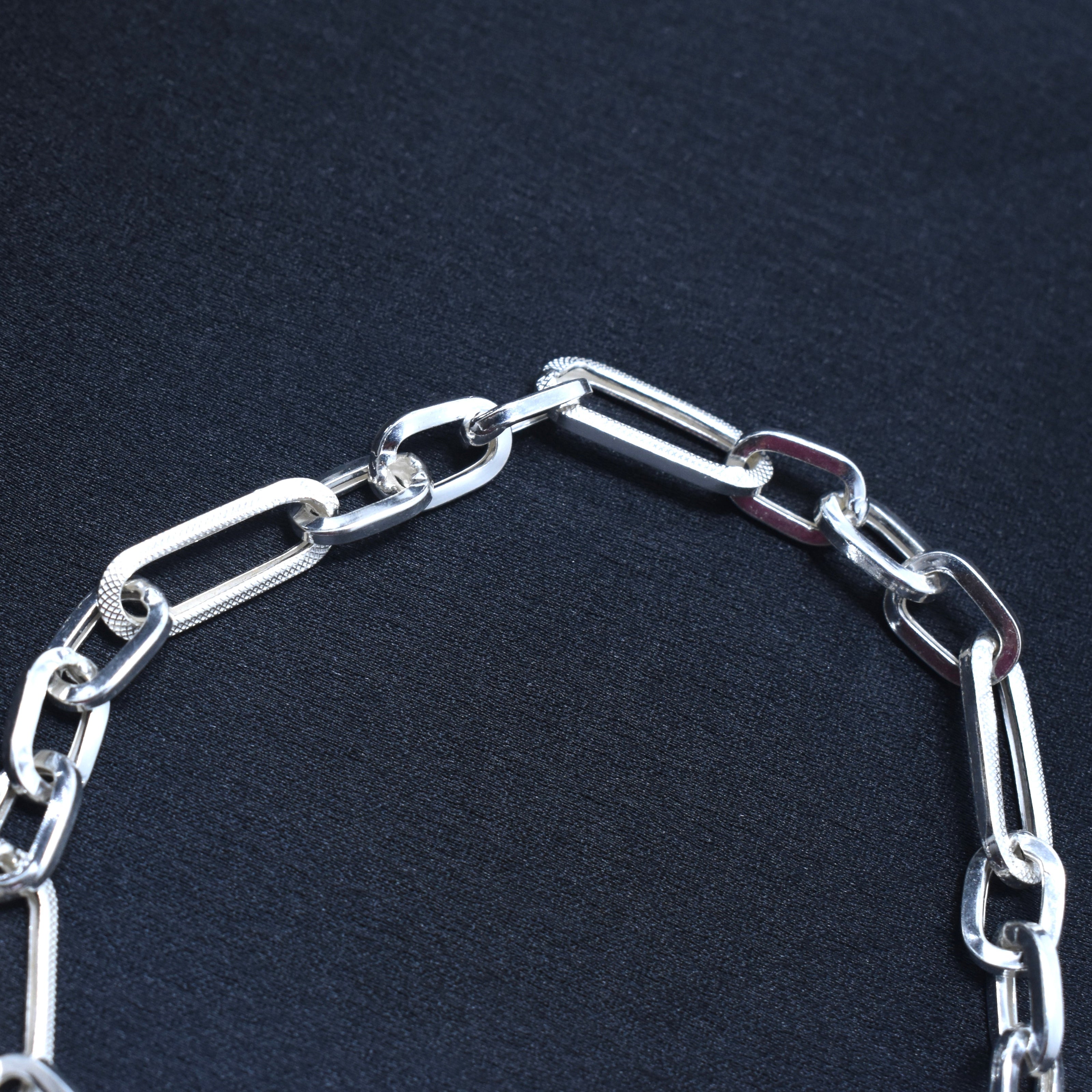 Textured Rectangle Link Silver Bracelet