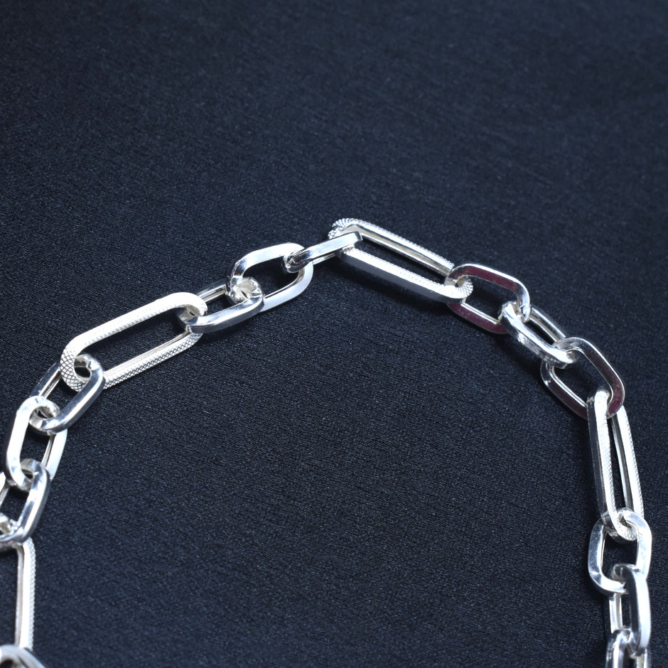 Textured Rectangle Link Silver Bracelet