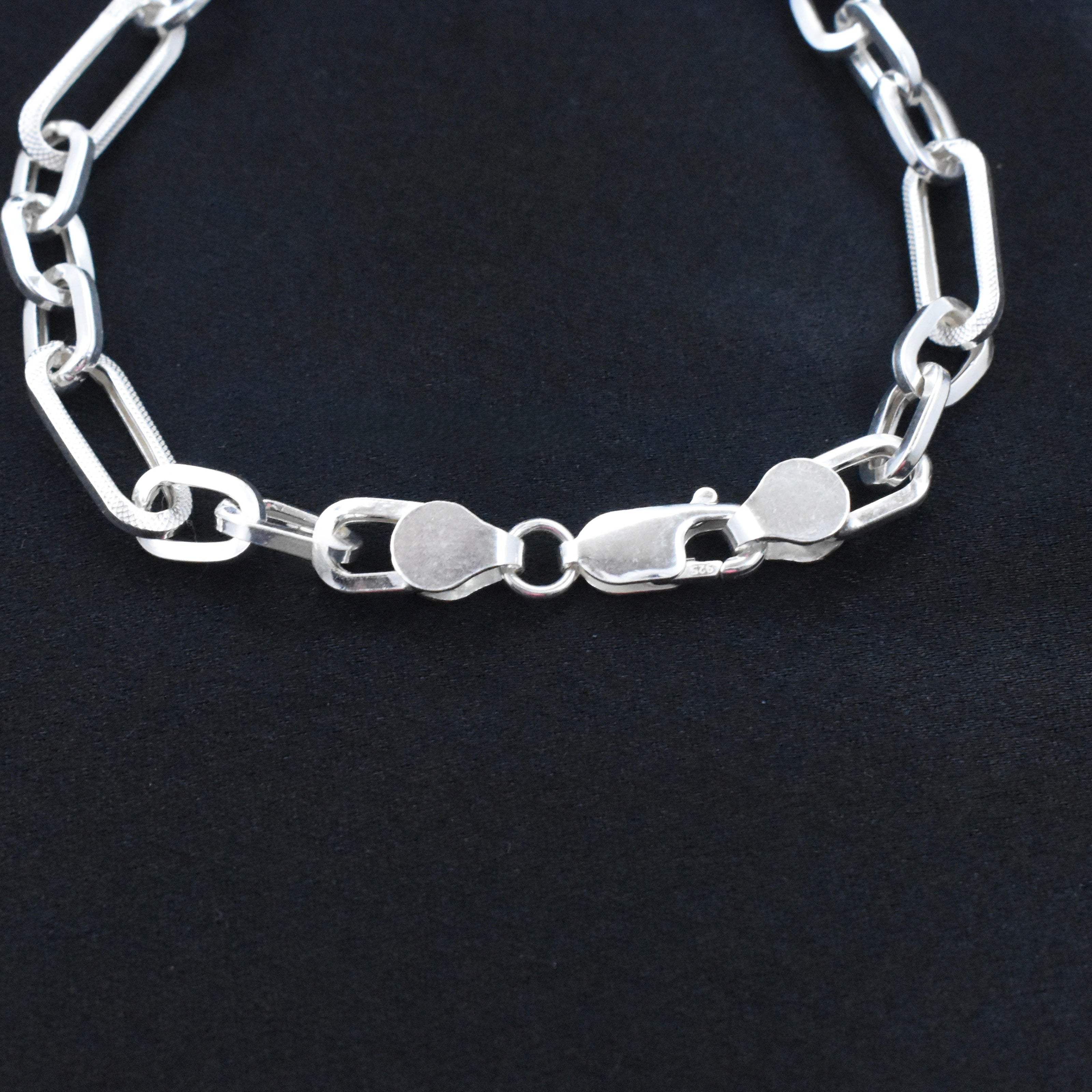 Textured Rectangle Link Silver Bracelet