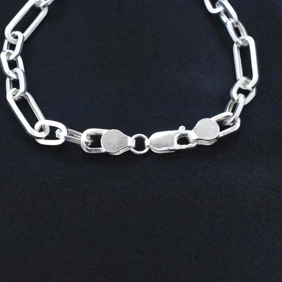 Textured Rectangle Link Silver Bracelet