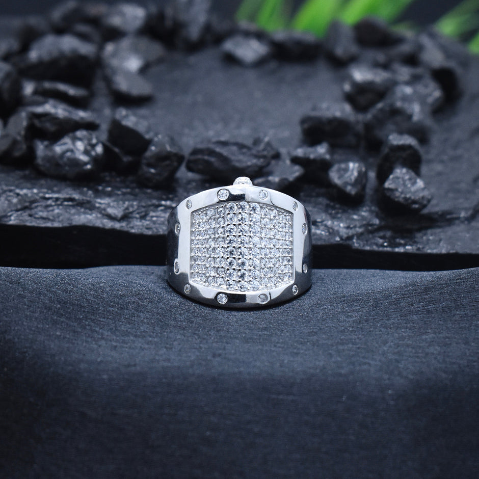 Silver Grid Pave Band Ring