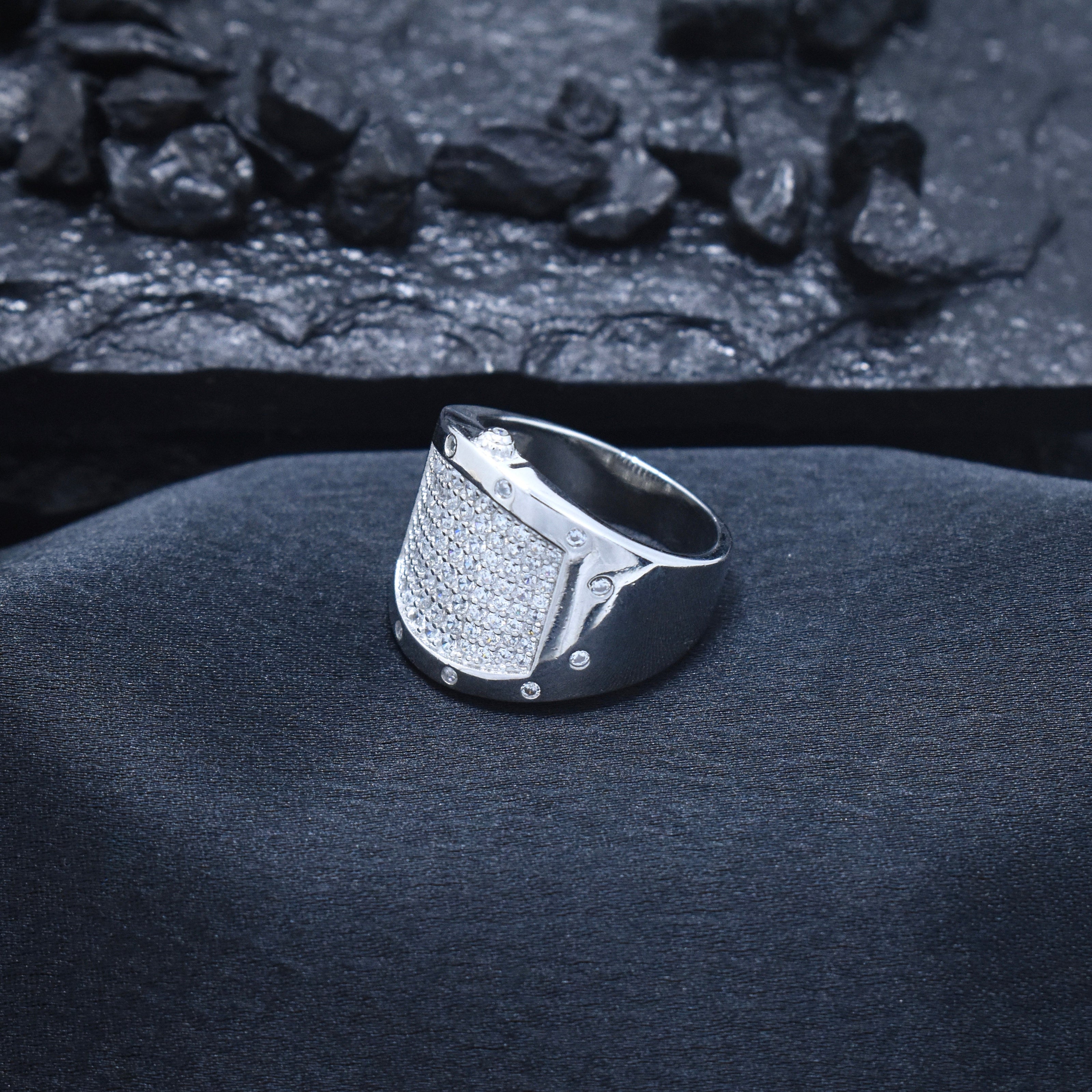 Silver Grid Pave Band Ring