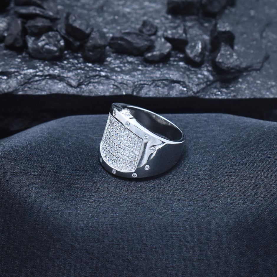 Silver Grid Pave Band Ring