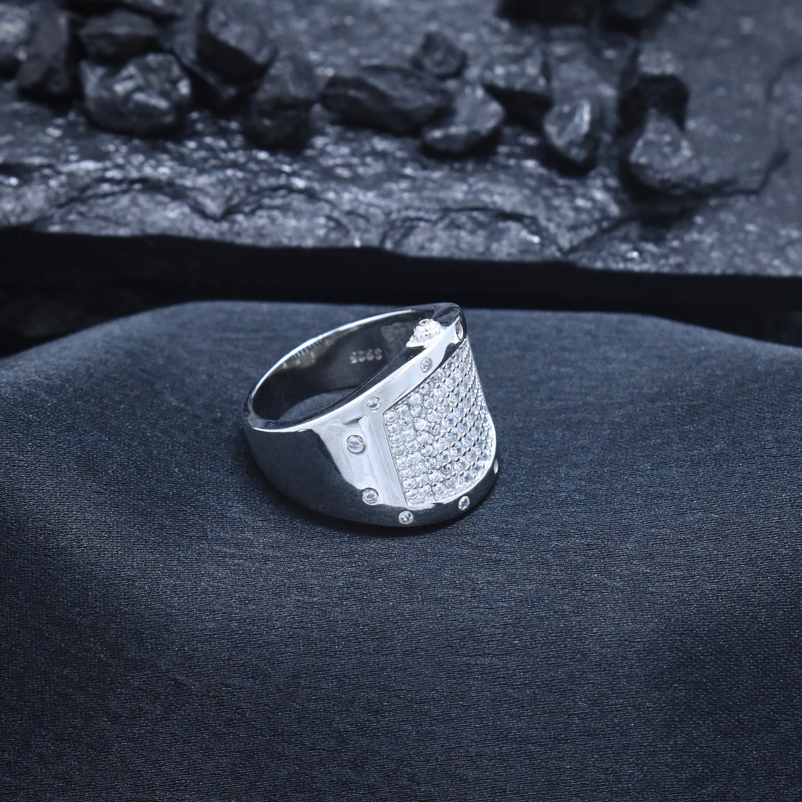 Silver Grid Pave Band Ring
