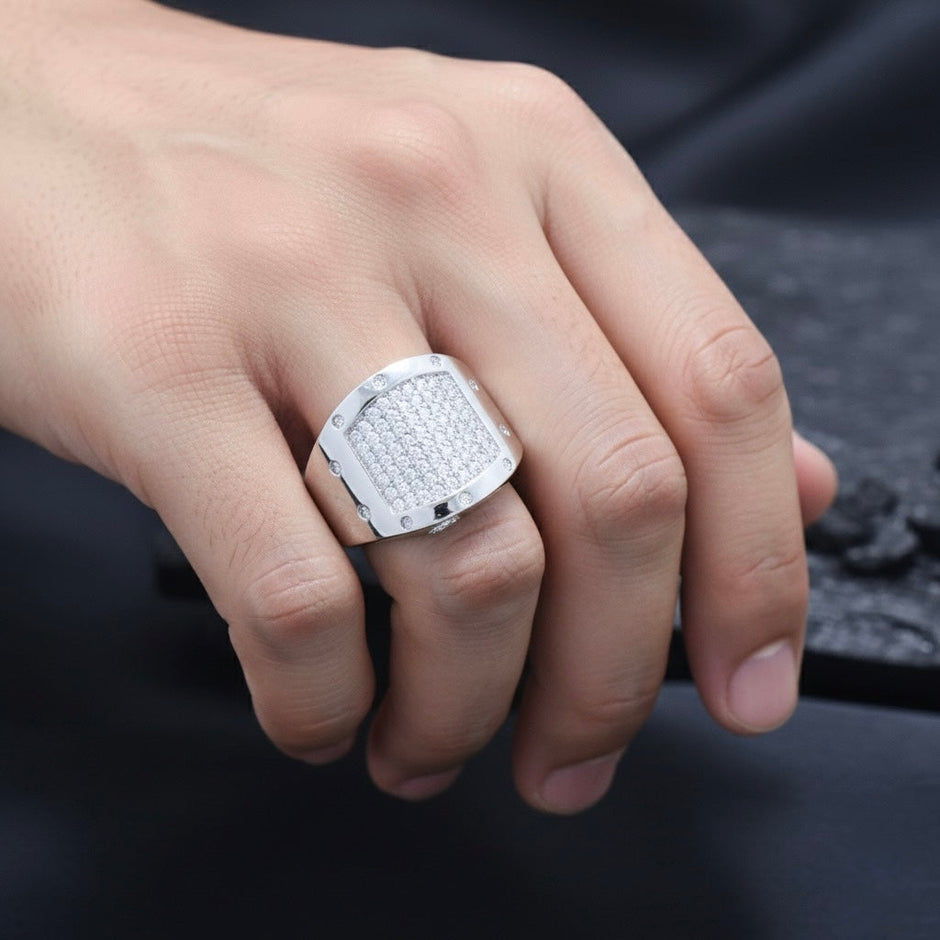 Silver Grid Pave Band Ring