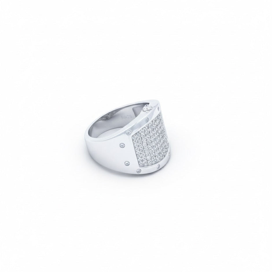 Silver Grid Pave Band Ring