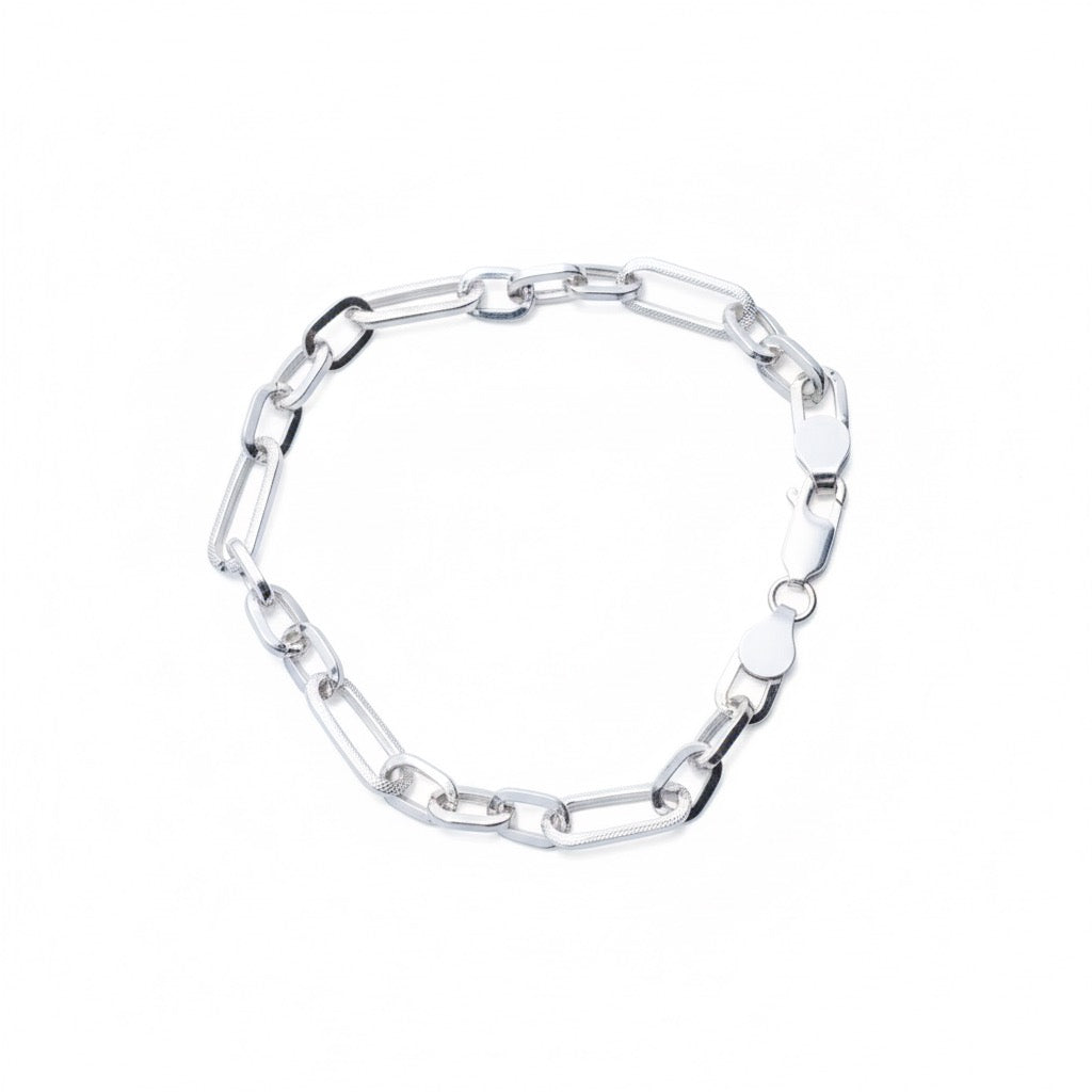 Textured Rectangle Link Silver Bracelet