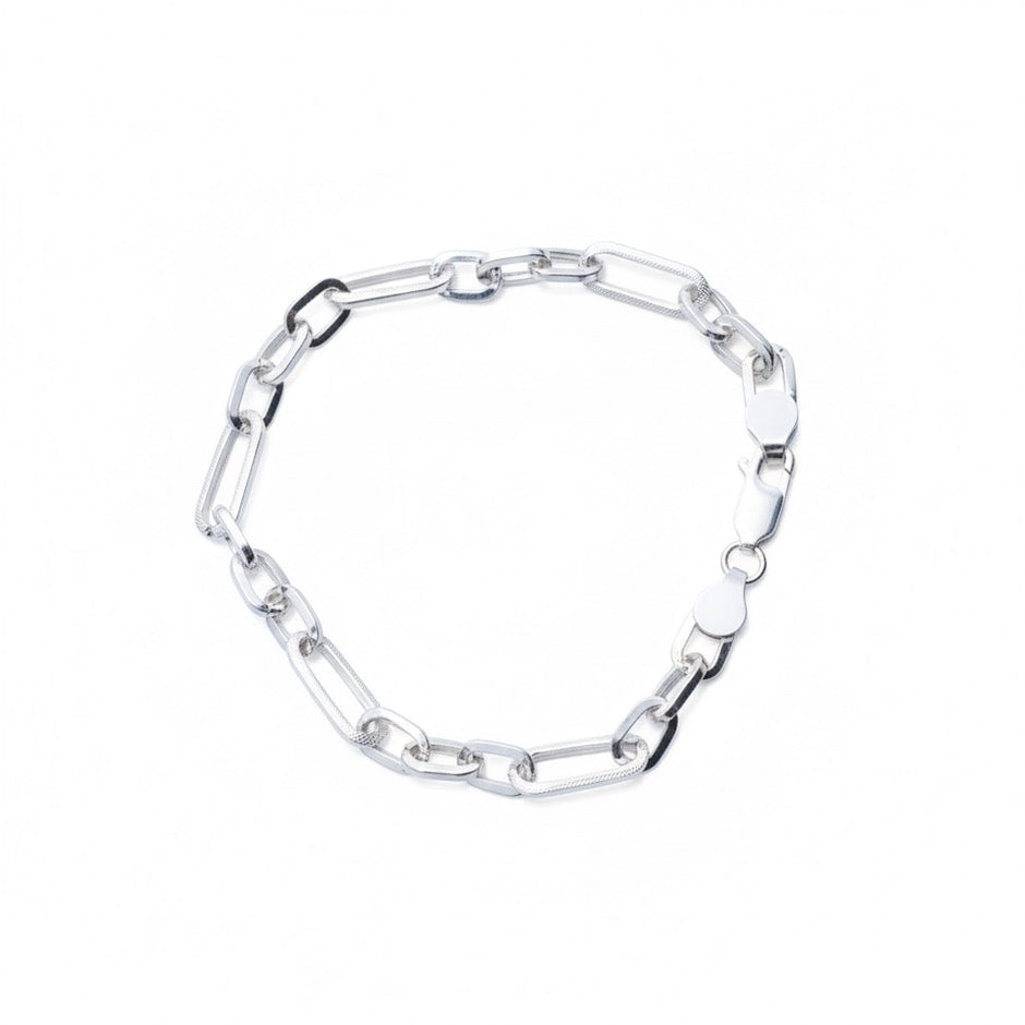 Textured Rectangle Link Silver Bracelet