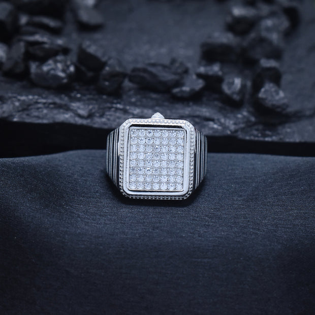 Silver Box Stone Texture Ring