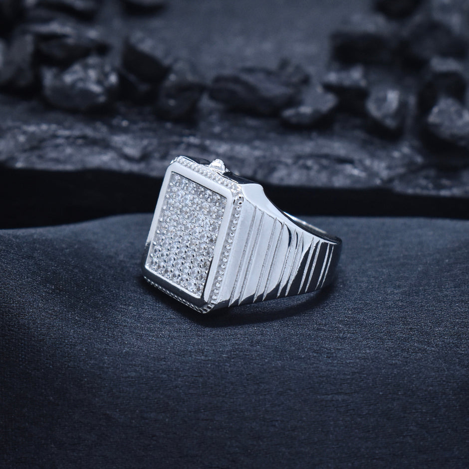 Silver Box Stone Texture Ring