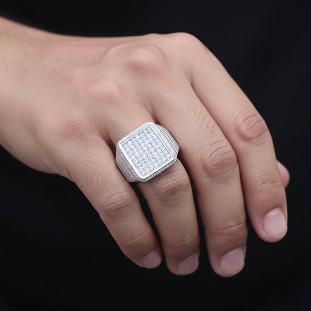 Silver Box Stone Texture Ring