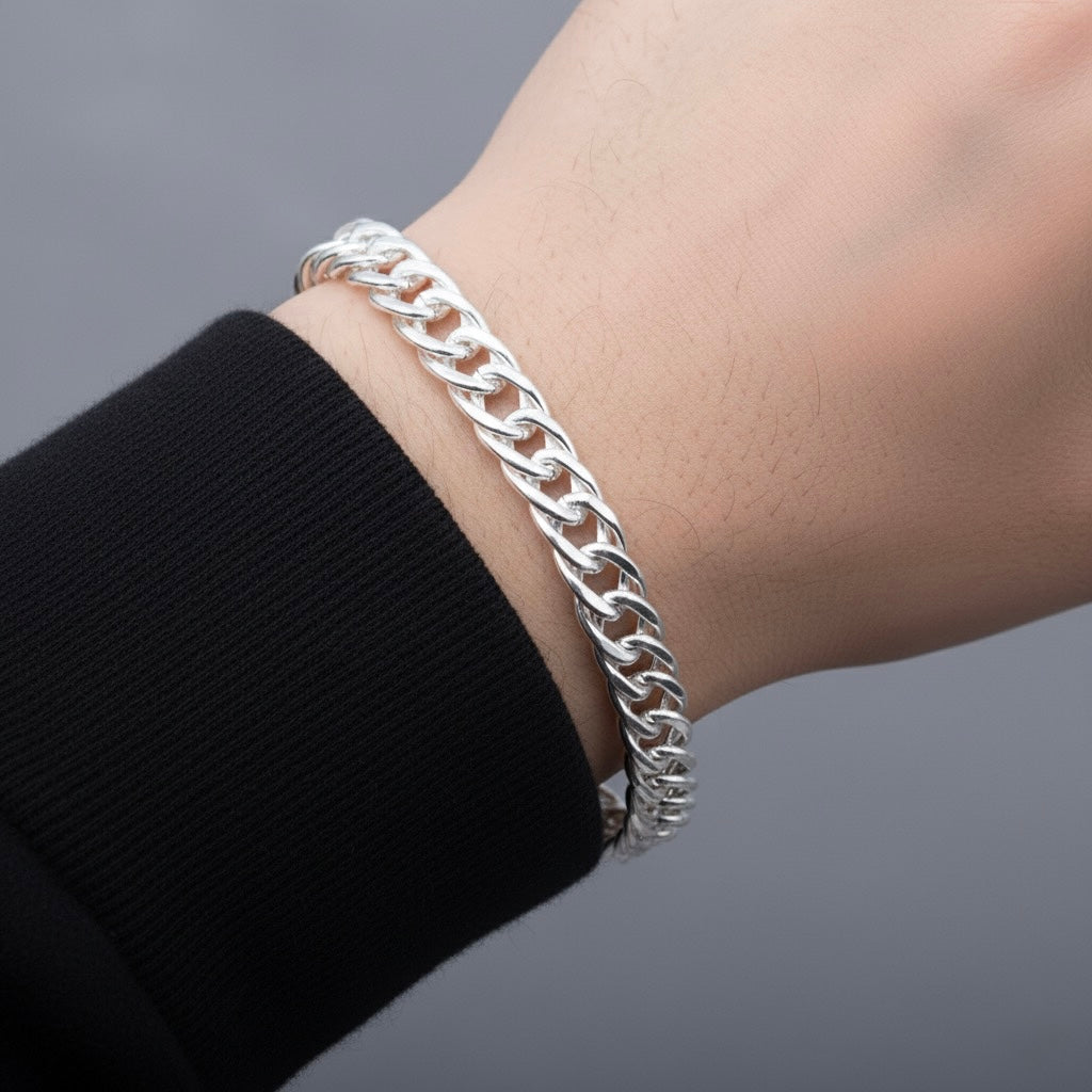 Fine Curb Link Silver Bracelet