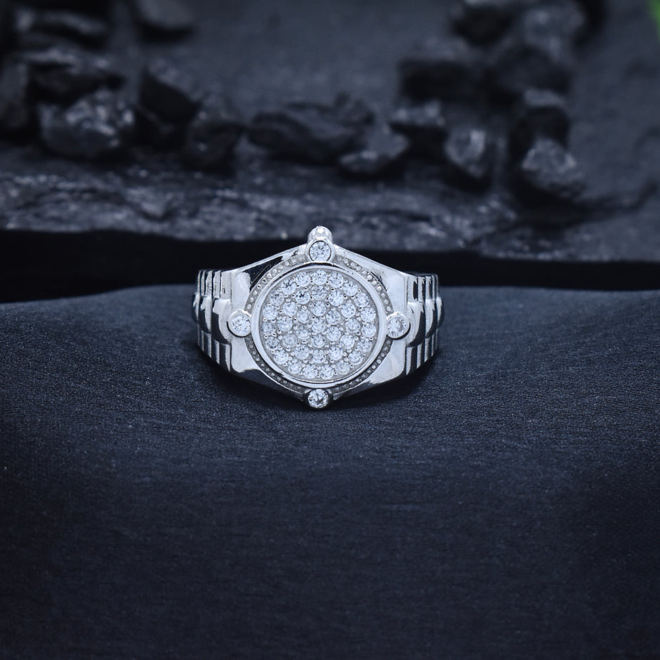 Compass Pave Round Signet Ring