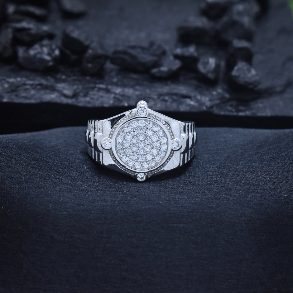 Silver Round Sparkle Bezel Ring