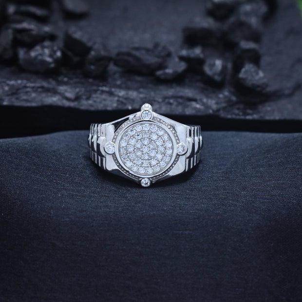 Silver Round Sparkle Bezel Ring