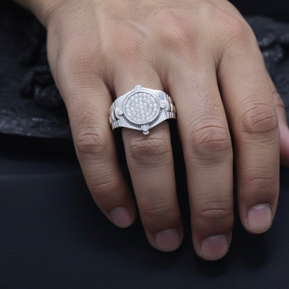 Compass Pave Round Signet Ring