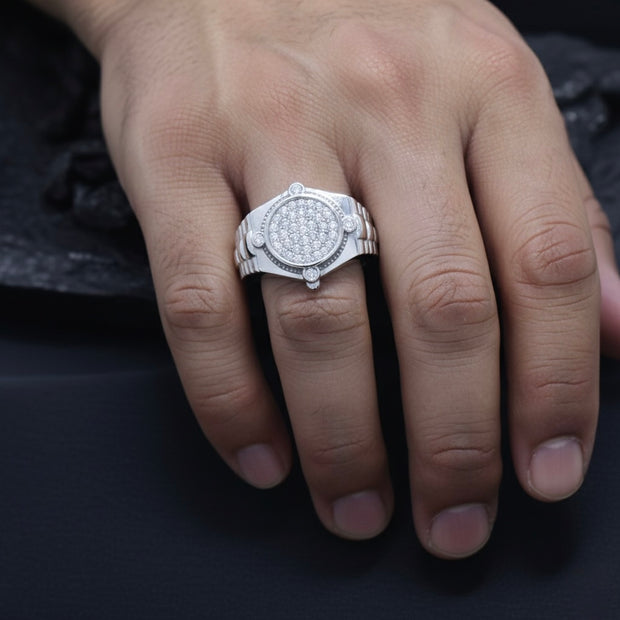 Compass Pave Round Signet Ring